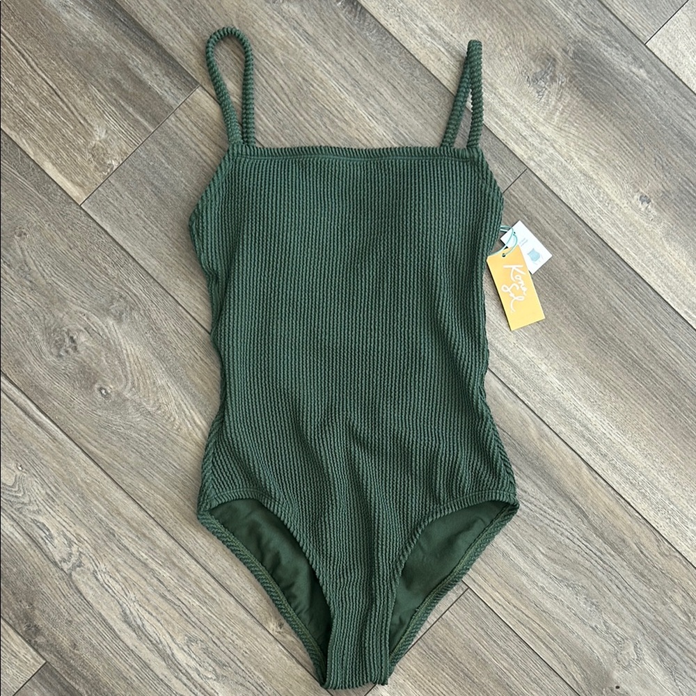 Kona Sol Green Textured Swimsuit